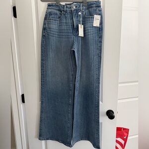 Good American Blue Crystal Pinstripe Wide-Leg Jeans
